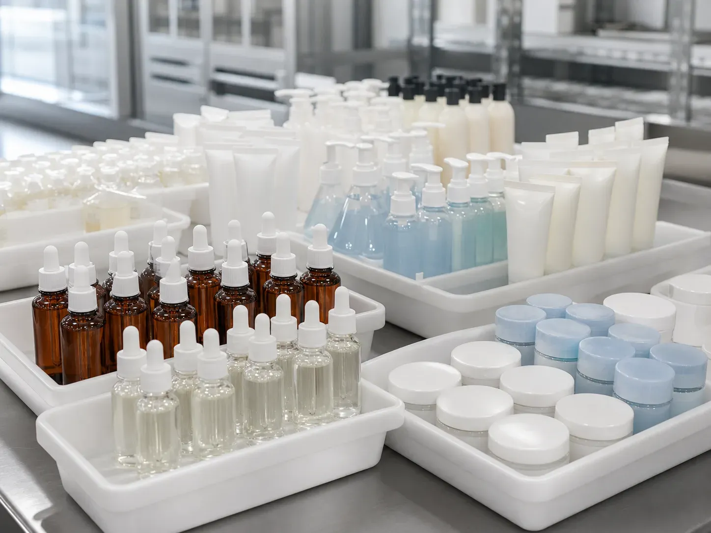 A consignment of cosmetics, with the packaging it travels in