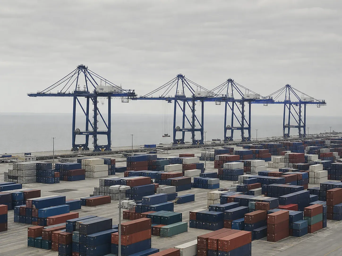 Containers being worked under a quay crane