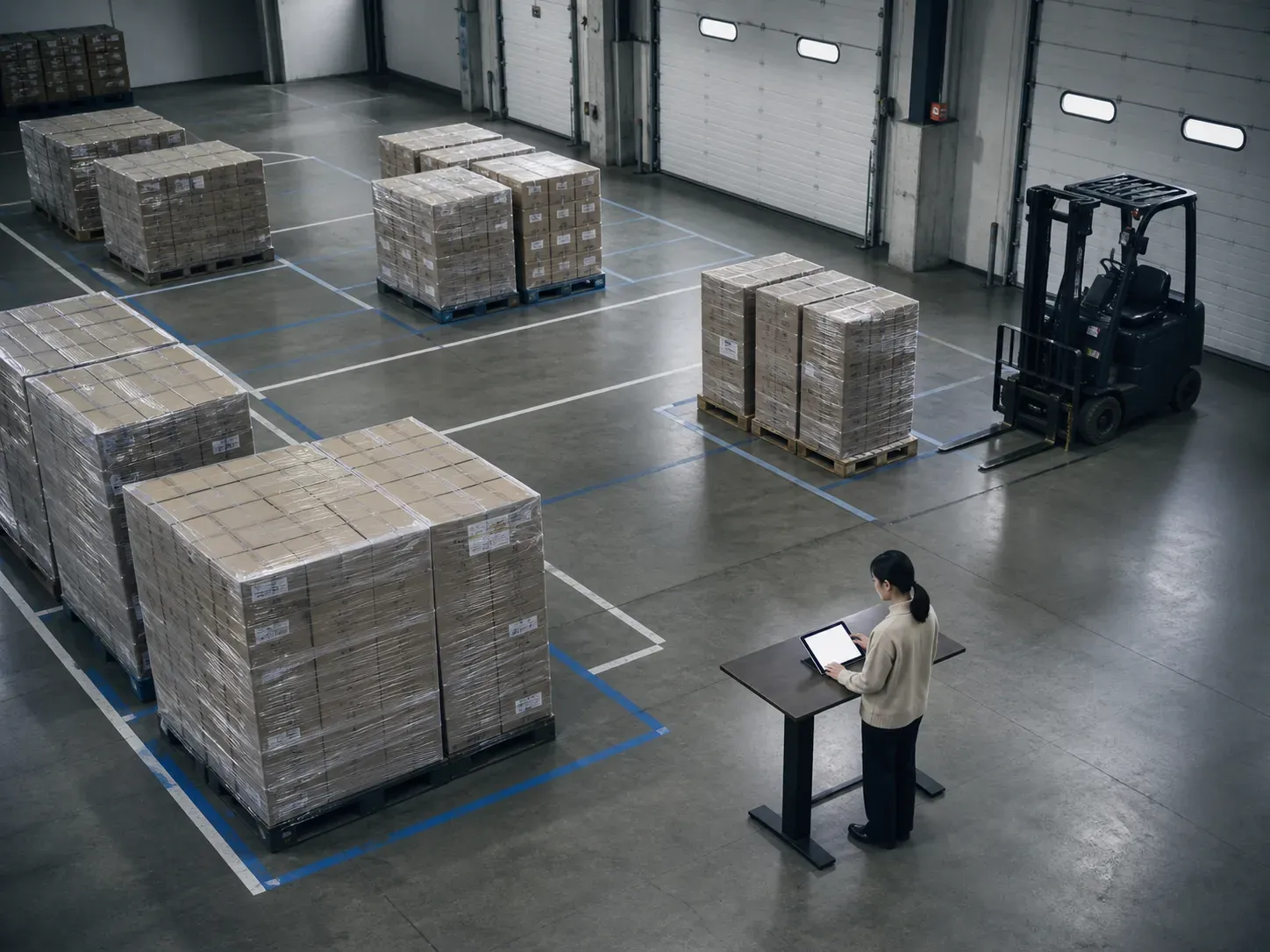 A warehouse aisle with racking running into the distance
