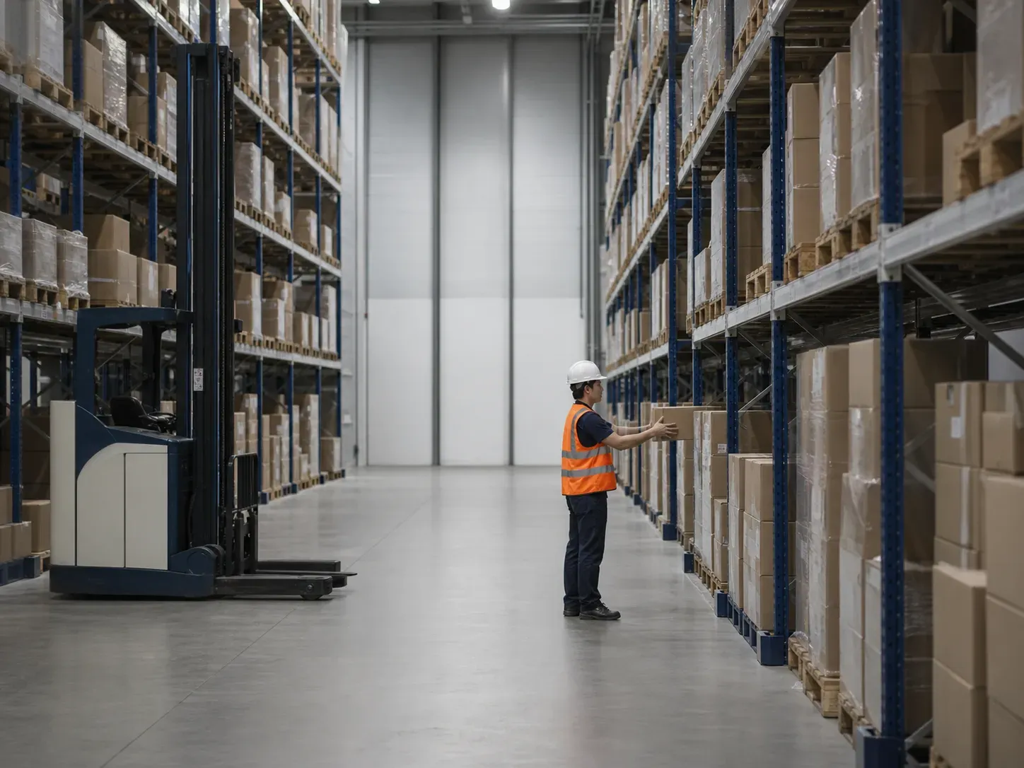 Racked goods in a temperature-controlled warehouse